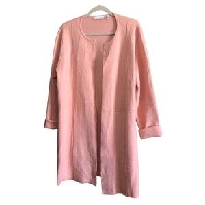 Rafaela Peach Open Front Cardigan Duster Rolled Sleeves